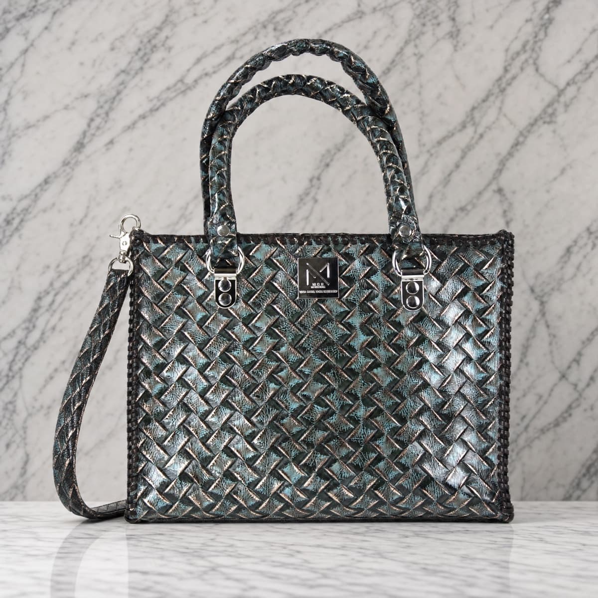 Denim Embossed Leather Crossbody Handbag