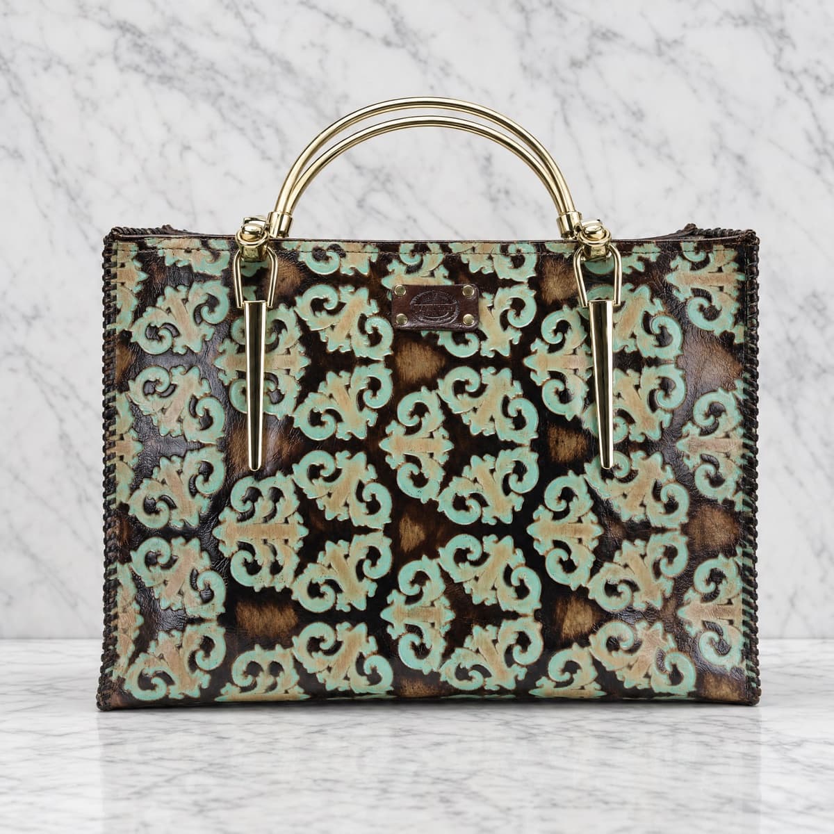 Baroque Embossed Turquoise & Brown Briefcase