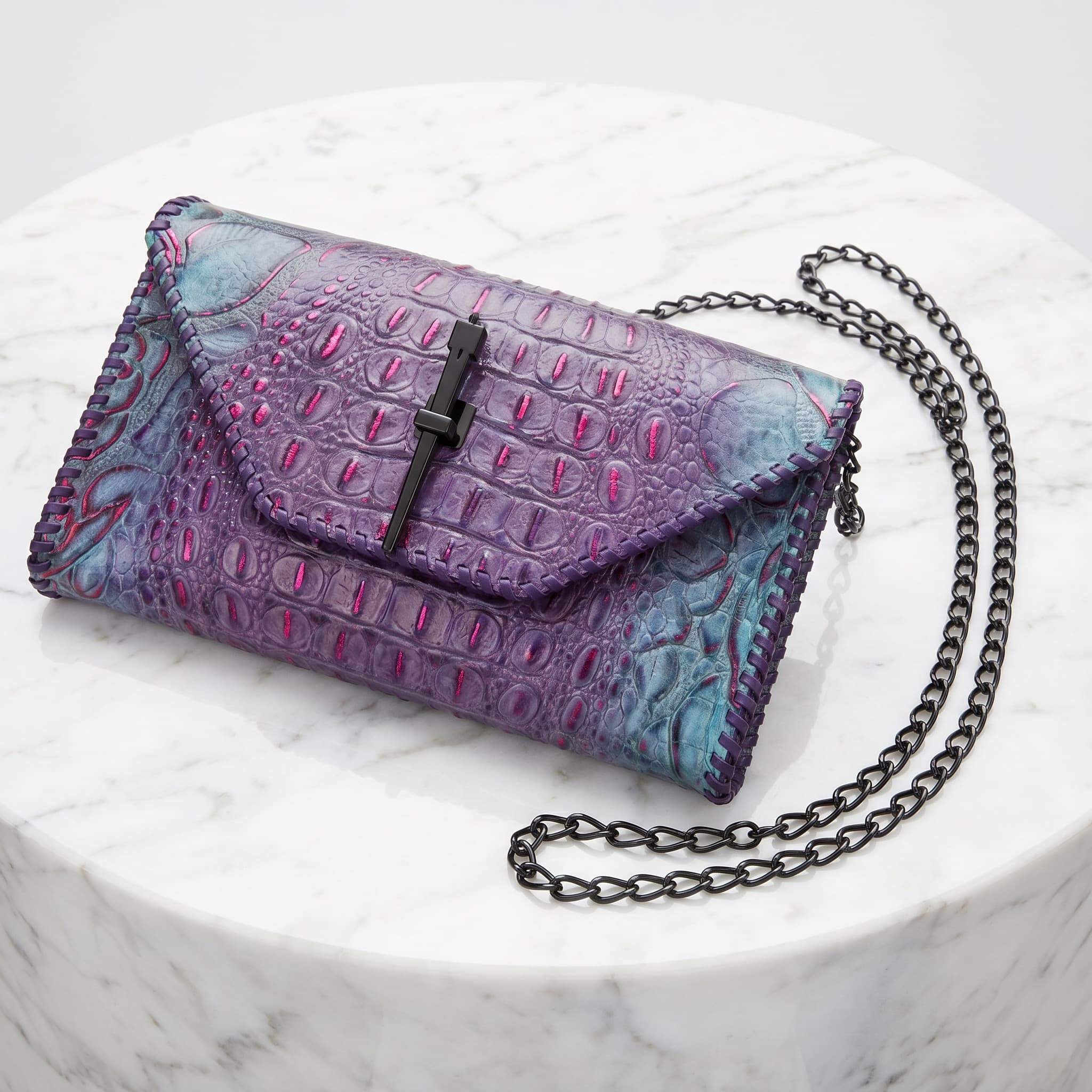 Purple Croc Chain Bag