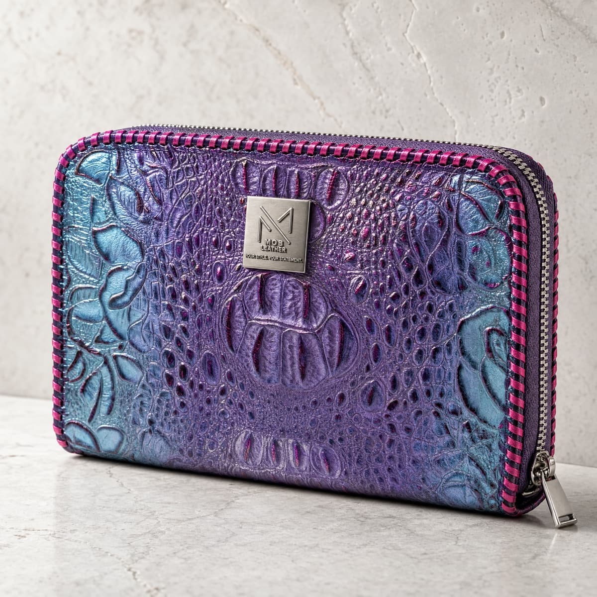 Purple Croc Wallet — angle view