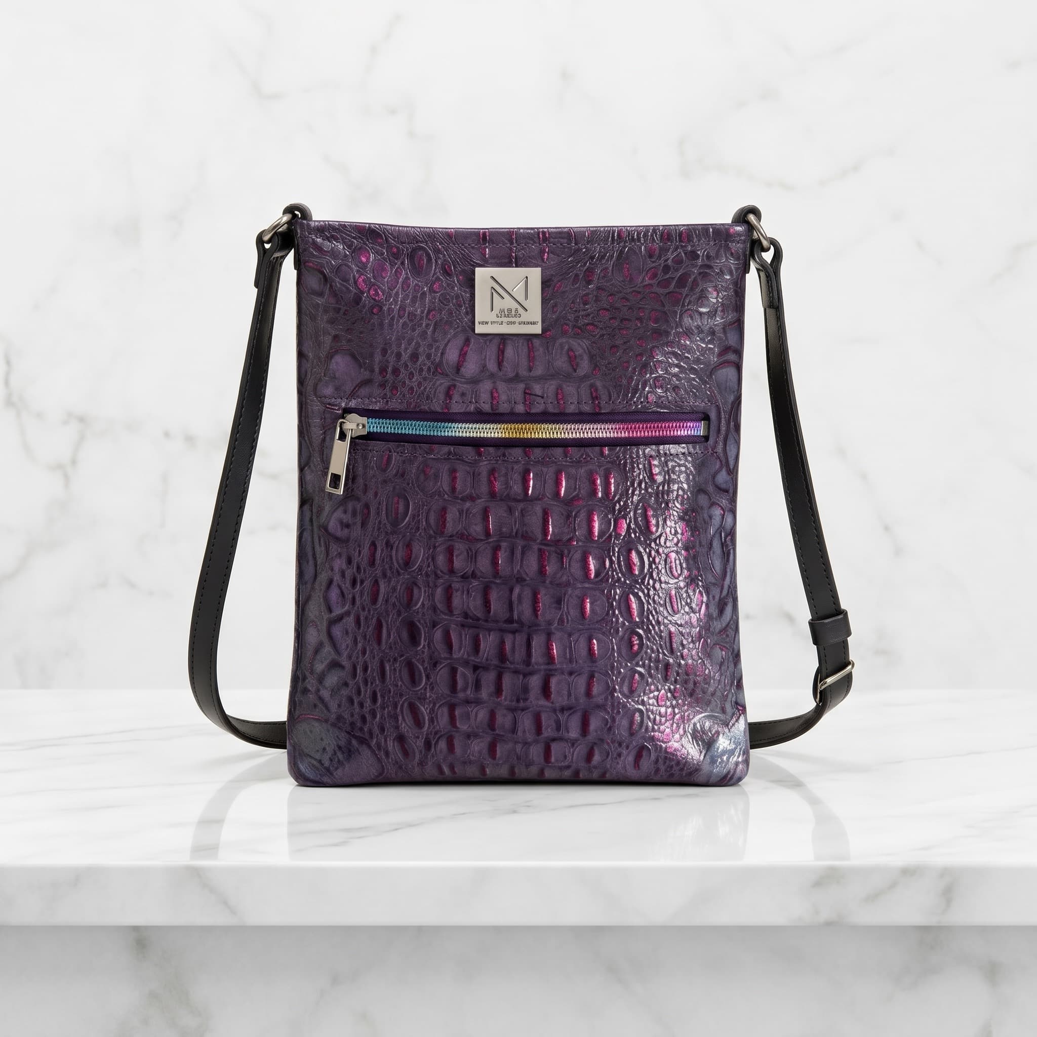 Purple Croc Zip Crossbody