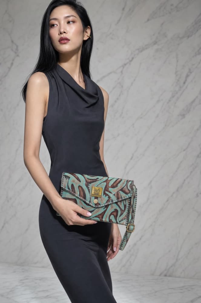 Green Cork Clutch · Gold